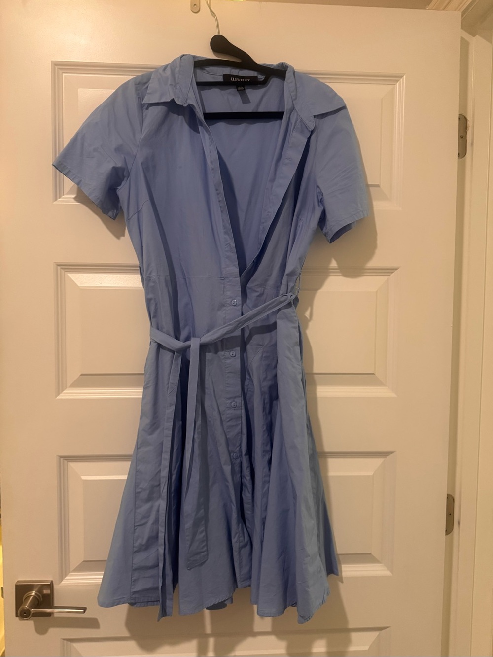 Ellen Tracy Pale Blue Button-Front Shirt Dress with Waist Tie